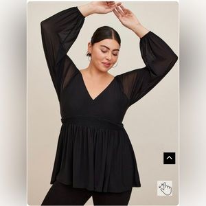 Stretch Mesh Long Sleeve Fit & Flare Babydoll Top Sexy Size 3 sheer witchy fall